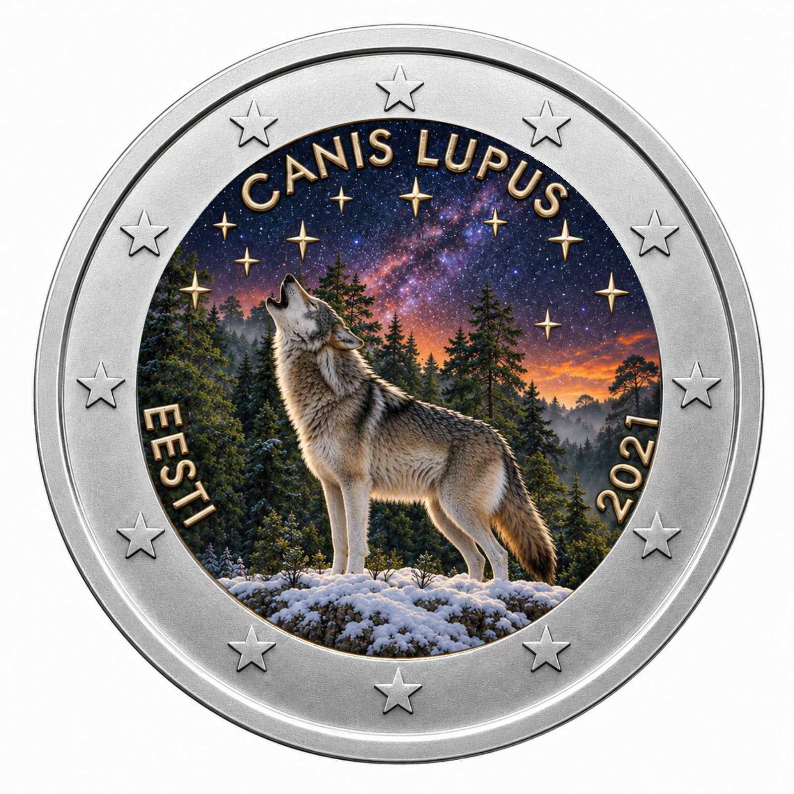 2 Euros Canis Lupus (Coloured)